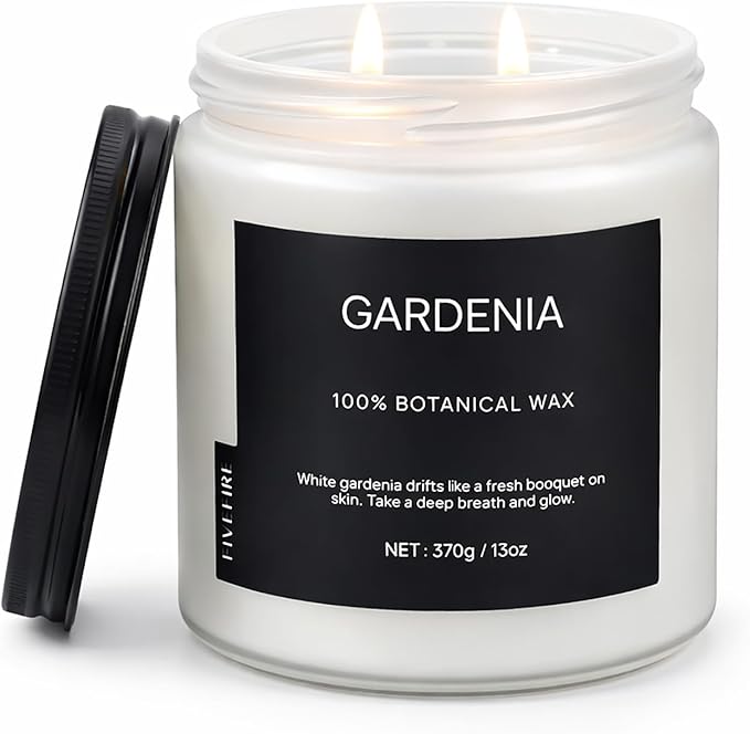 Gardenia Home Scented Candles, 13oz Organic Soy Wax, 76-Hour Clean Burning, Natural Candles Non Toxic, White Floral Scent for Relaxation, Aromatherapy Housewarming Candle for Men Women