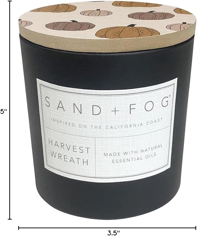 Sand + Fog Scented Candles - Harvest Wreath - Additional Scents and Sizes - 3 Wicks 100% Cotton Lead-Free - Luxury Air Freshening Jar Candles - Perfect Home Decor - 21 oz