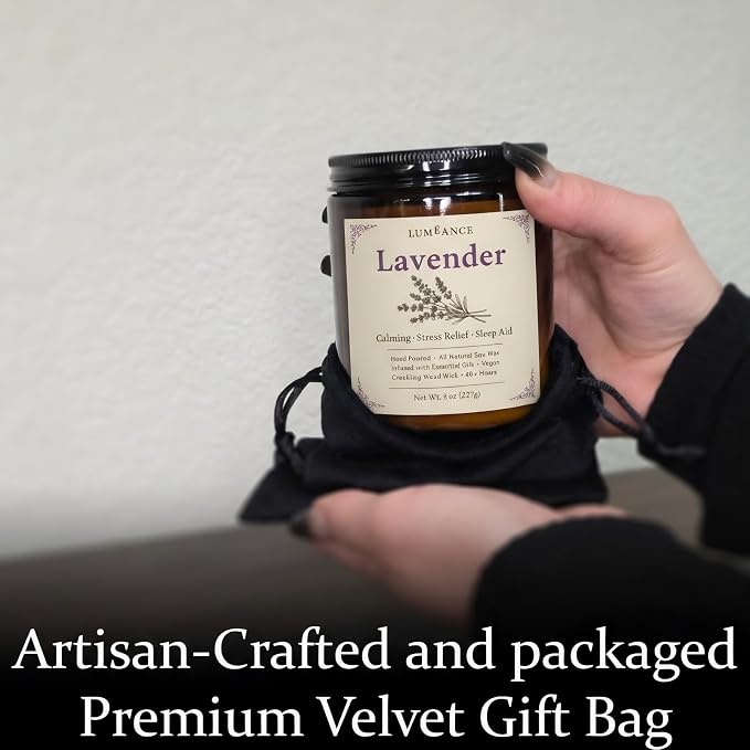 Lavender Candles for Calming & Stress Relief, Hand Poured in Small Batches, 8oz Crackling Wood Wick Candle, 40+ Hours, 100% Soy Wax with Essential Oils, Sleep Aid Gift