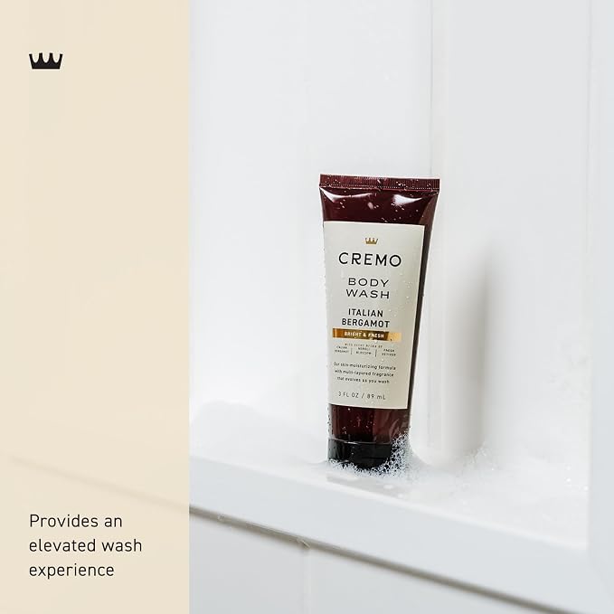 Cremo Rich-Lathering Italian Bergamot Travel Size Body Wash Men, Notes of Italian Bergamot, Neroli Blossom, and Fresh Vetiver, 3 Fl Oz Travel Essentials