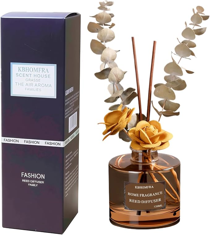 Reed Diffuser with Dried Flowers, Jasmine Cedar Sandalwood Scent, 4.06 fl oz, Glass, 120ml, Long Lasting Home Fragrance (Pure White Gardenia)