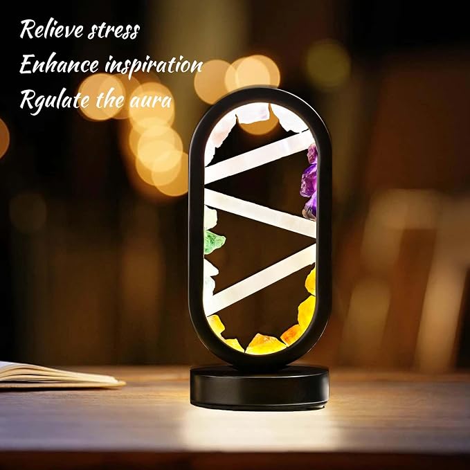 Runyangshi Crystal Table Lamp Night Light Natural Selenite & Colour Crystal Raw Stone Bedside Lamp with 3 Adjustable Light Colours Suitable for Home Decoration, Bedroom Office Desk Lighting