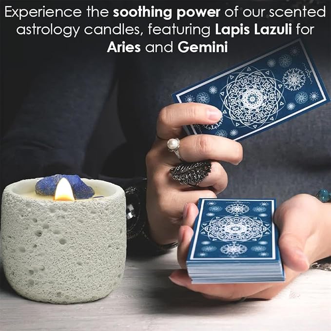 Crystal Candles for Aries & Gemini - Lapis Lazuli Healing Stone Astrology Scented Candles | Nature Essential Oil Aromatherapy Gifts for Women | Spiritual Birthday Gifts