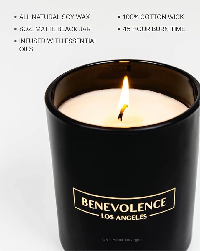 Benevolence LA Premium Oud Wood Scented Candle – Long-Lasting, 45-Hour Burn – Luxury Natural Soy Candle for Home – Aromatherapy & Room Decor – 8oz