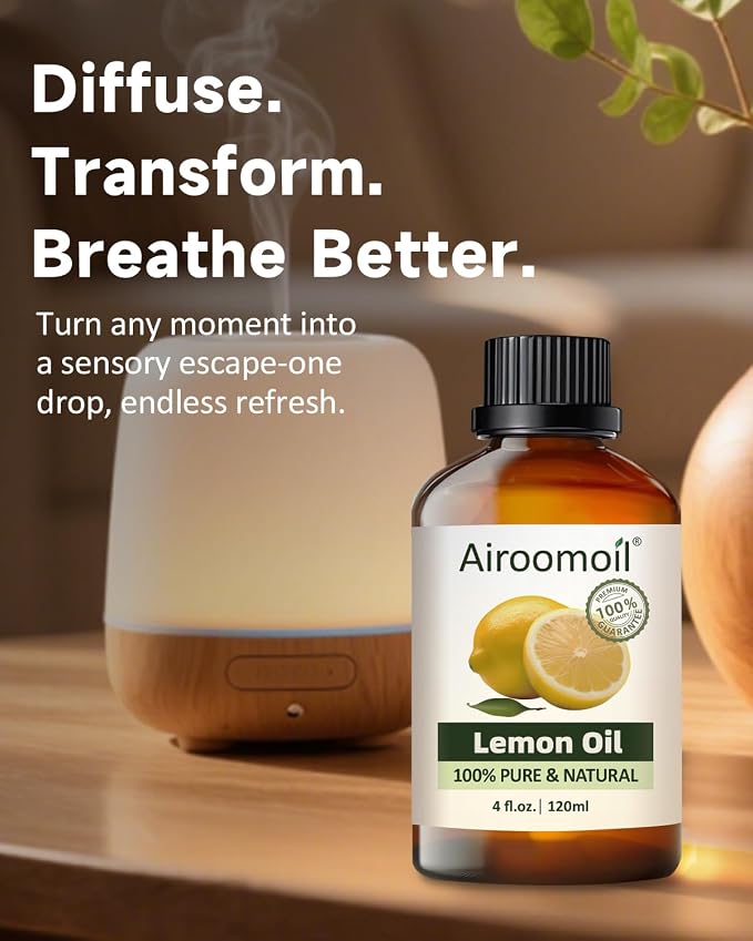 Lemon Essential Oil 4 fl oz – 100% Pure for Cleaning, Diffuser & DIY, Light Fresh Citrus Scent, Daily-Use Large Size for Home, Laundry, Surface Spray & Aromatherapy