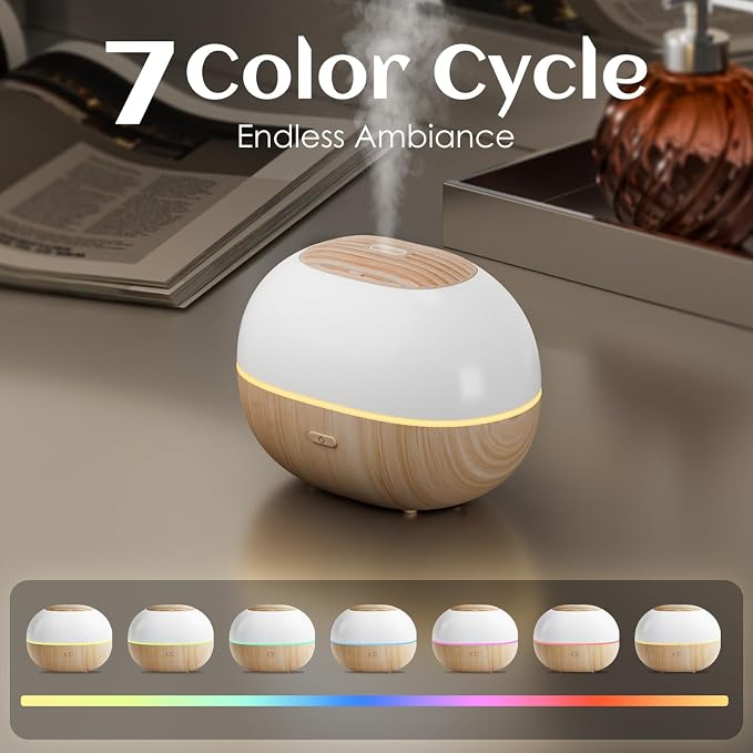 Soulorigin 100ml Mini Essential Oil Diffuser, Portable Aromatherapy Diffuser with Warm Light, One-Button Control, Auto Shut-Off, Quiet Ultrasonic Mist for Home, Travel, Yoga, Meditation (Wood Paint)