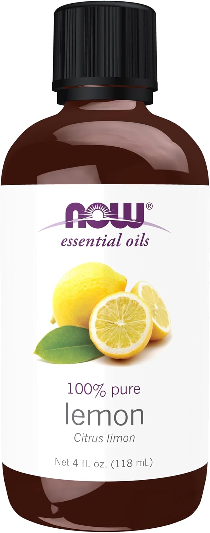 NOW Essential Oils, Lemon Oil, Cheerful Aromatherapy Scent, Cold Pressed, 100% Pure, Vegan, Child Resistant Cap, 4-Ounce