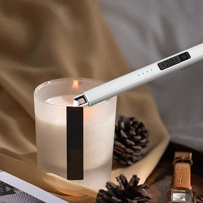 ARECTECH Electric Candle Lighter with Type-C Cable Rechargeable Plasma Arc Lighter for Candle Camping Kitchen Stove Birthday Gift for Man Women Wife Silvery