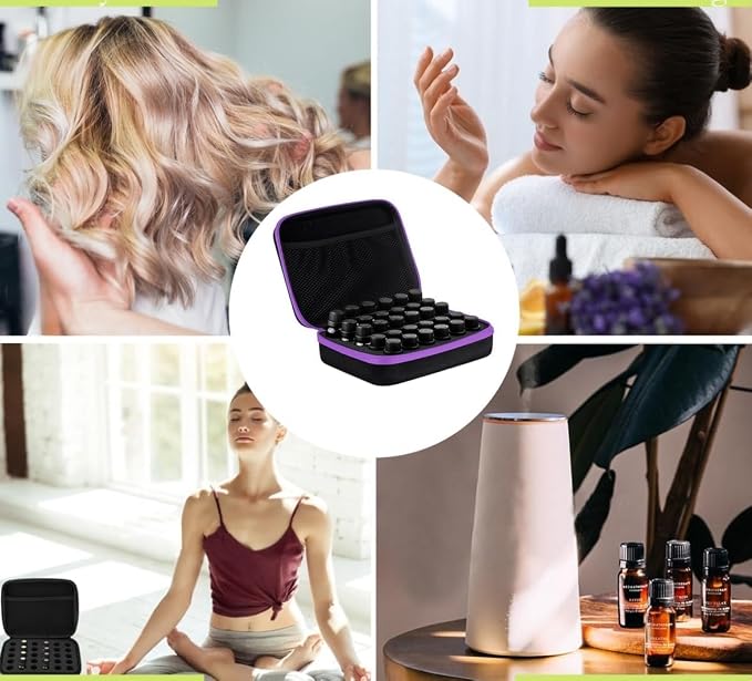 BLIRITEL EVA Essential Oils Organizer, 30 Bottles Hard Shell Essential Oil Storage Carrying Case, Essential Oils Boxes Holds 30 Bottles with 5ml,10ml,15ml (Purple)