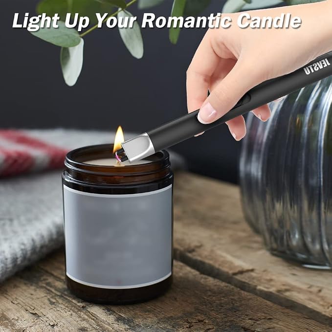 Candle Lighter, Electric Rechargeable USB Lighter, Arc Windproof Flameless Plasma Long Stick, No Butane Fluid, Perfect for Candle BBQ Camping Kitchen Stove, Black and White