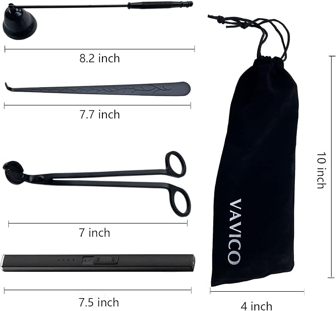 Candle Wick Trimmer Cutter Snuffer Arc Lighter Set Candle Care Kit Electric Plasma USB Rechargeable Long Windproof Lighter Candlesnuffer Candles Wicks Dipper (Matte Black)