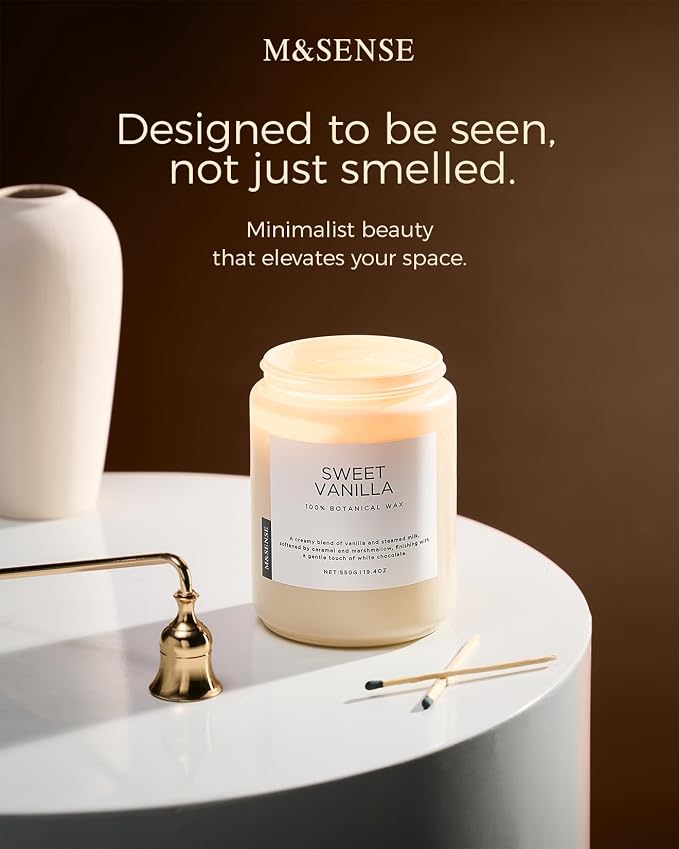 M&SENSE Vanilla Scented Candles, 19.4oz Large Natural Soy Wax, 110 Hours Long Lasting, Non Toxic Organic Candles Clean Burn, Sweet Smelling for Stress Relief, Aromatherapy Relaxing Gifts for Women