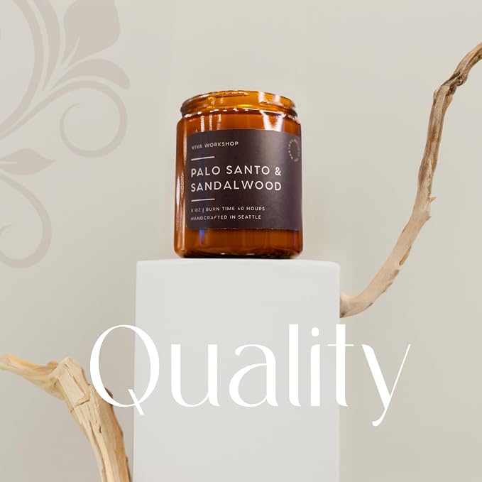 Palo Santo & Sandalwood Natural Soy Wax Scented Candle – Crafted in USA, Seattle – Gift for Birthday, Meditation, Home, Spa – Aroma Candle for Relaxing – Aromatherapy Scented Candles for Women & Men