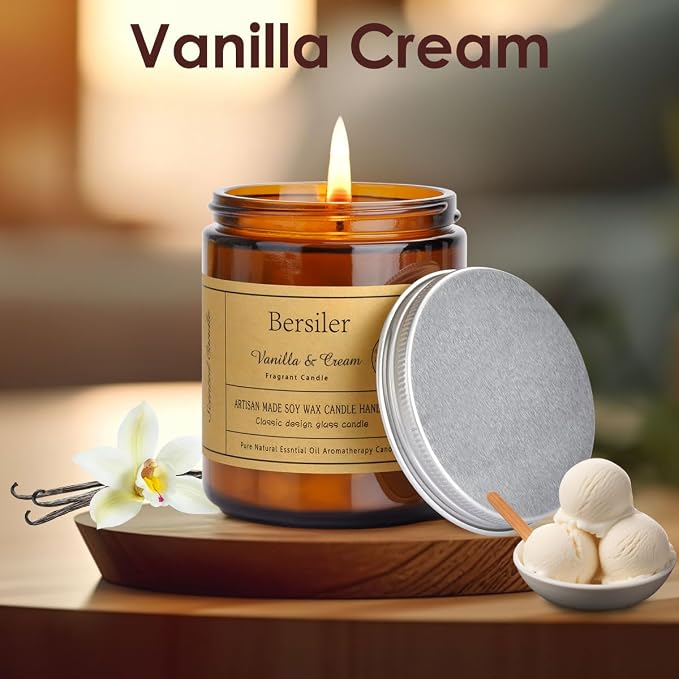 Lavender Eucalyptus and Vanilla Cream Candle, Scented Candle Aromatherapy Candle, Stress Relief and Relax Candles Gift for Women