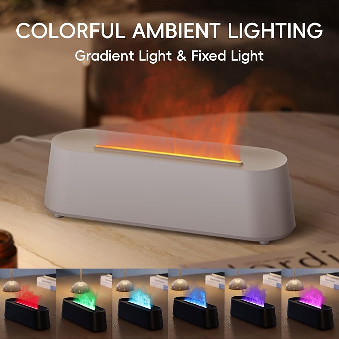 YALEDI Essential Oil Diffuser, Fireplace Flame Fire Oil Diffuser, 250ml Cool Mist Aromatherapy Humidifier, Scent Diffuser with 7 Colors Light, Remote Control, Timer & Auto-Off for Home, Room (White)