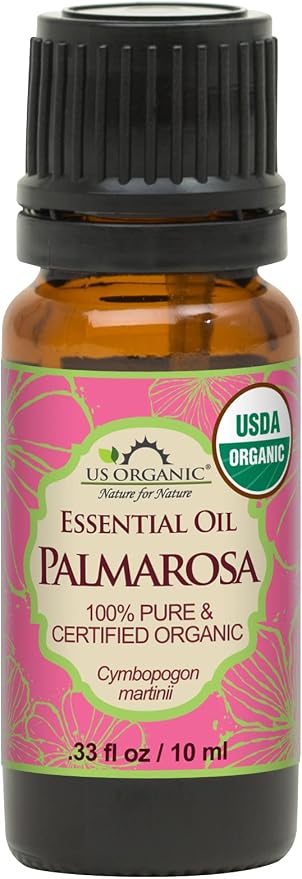 US Organic Palmarosa Essential Oil, USDA Certified Organic 100% Pure, Steam Distilled, Sourced from India (10 ml)