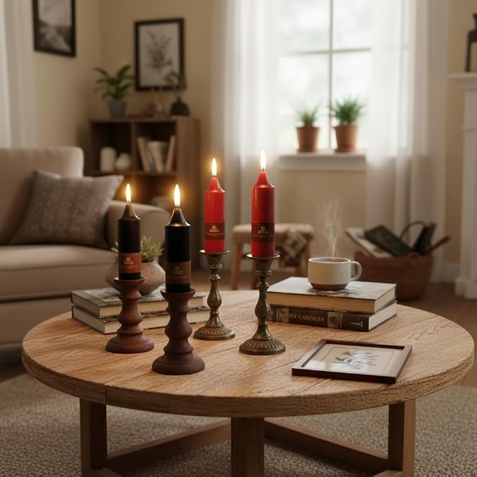 5 inch Short Taper Candlesticks Red Black Unscented Tapered Candles for Dark Romantic Halloween Party Gothic Dinner Household Decoration
