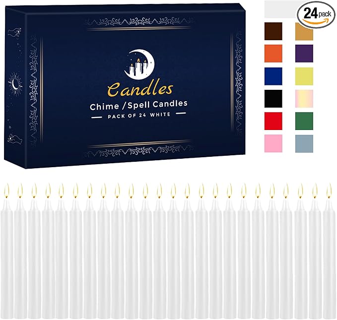 Kunrsug 24 Pack White Spell Chime Candles – Premium Mini Unscented Taper Candles for Rituals, Prayer, Birthdays, Meditation, Altar, Spells, Chime Candles - 4 Inch Tall - Ideal for Witches