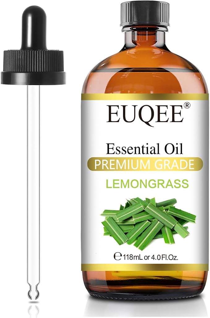 EUQEE Lemongrass Essential Oil 118ml Premium Lemongrass Oil with Glass Dropper, Great for Diffuser, Candle Making - 4Fl. Oz