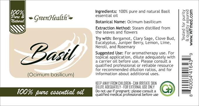 Basil Essential Oil - 1 Gallon - Plastic Jug - 100% Pure & Uncut - GreenHealth