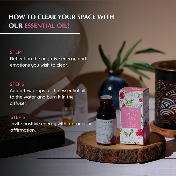 White Sage & Rose Essential Oil Diffuser Blend by Aromafume | 3x10ml/0.33 fl oz | Aromatherapy Oil for Cleansing Negative Energy & Protection | Ethically sourced | Sage Oil for Smokeless Smudging