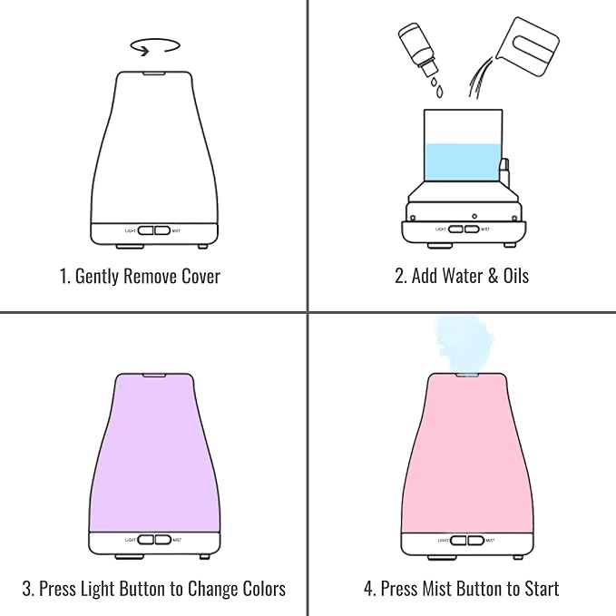 HealthSmart Essential Oil Diffuser, Cool Mist Humidifier and Aromatherapy Diffuser with 150ML Tank Ideal for Small Rooms, Adjustable Timer and Mist Mode, White