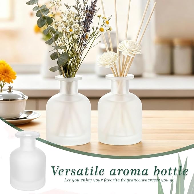 150 ml / 5 oz Matte Transparent Glass Diffuser Bottle, Empty Refillable Aromatherapy Container with Wide Opening, Replacement Jar for Essential Oil Sticks, Home Fragrance Decor