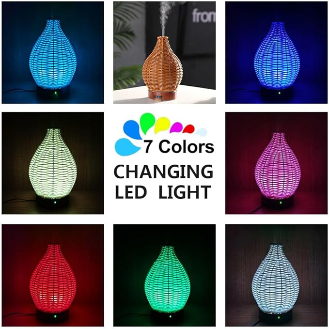 Handwoven Essential Oil Diffuser, Aromatherapy Diffuser for Home Office Decor, Birthday Gifts for Women, Moms and Grandmas Cool Mist Humidifier with 7-Color Lights, Waterless Auto-Off Air Diffusers