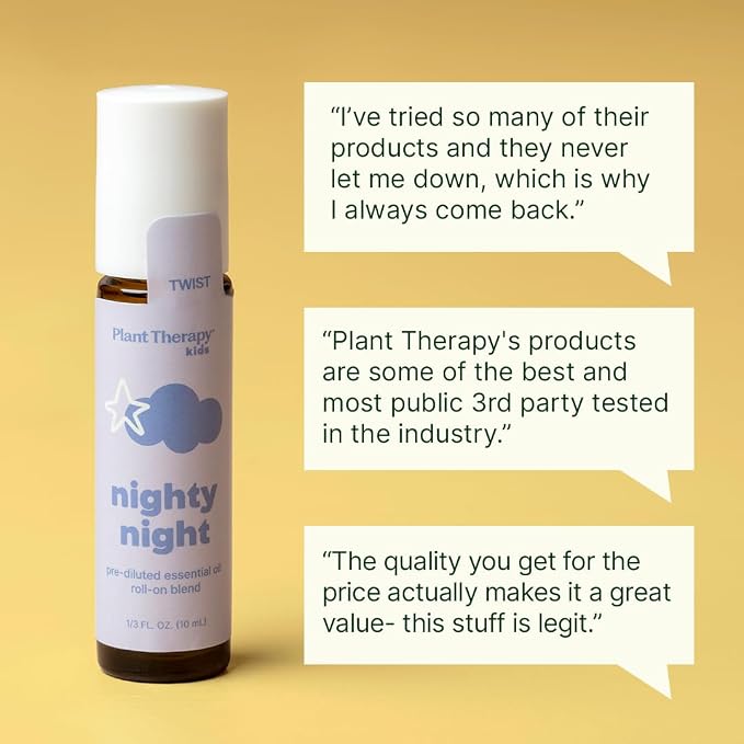 Plant Therapy Kids Nighty Night Essential Oil Blend for Sleep, 10 mL (1/3 oz), Pre-Diluted Roll-On for Convenience, Support a Restful Night's Sleep