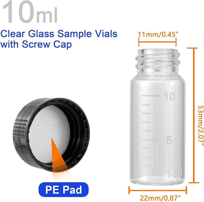Kesell 50pcs Clear Glass Vials with Black Screw Caps, 10ml Empty Vials Bottles for Essential Oil