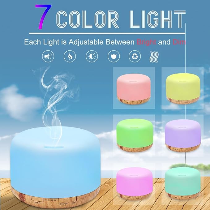 500ml Essential Oil Diffuser with Remote Control, Premium Ultrasonic Aromatherapy Diffusers Scent Humidifier Vaporizer Auto-Off Timer for Large Room Home, Yellow (Light Woodgrain)