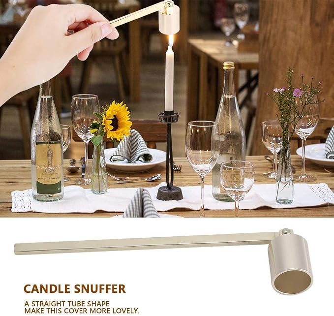 MUXSAM 1Pc 7.5x0.9in Candle Extinguisher Snuffer Candlesnuffers with Long Handle & Straight Tube for Tea Light Candles Wedding Altar Fireplace Church Wedding Candle Fire Extinguishing(Gold.)