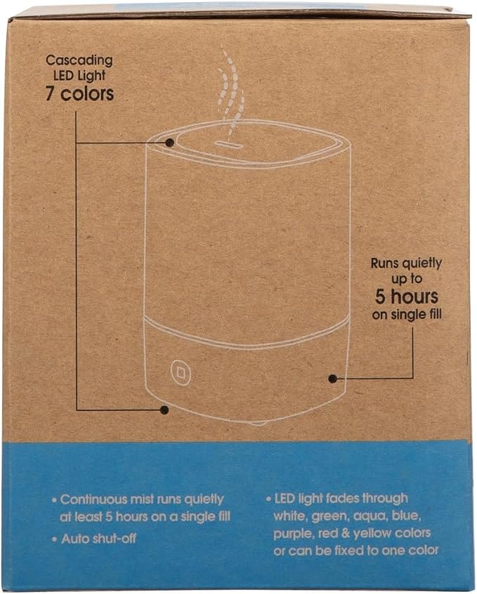 Pure Essential Oil Works Sensei LED Ultrasonic Aroma Diffuser, 150ml Essential Oil Diffuser with Cool Mist, 7 Color Changing Lights, Auto Shut-Off, White