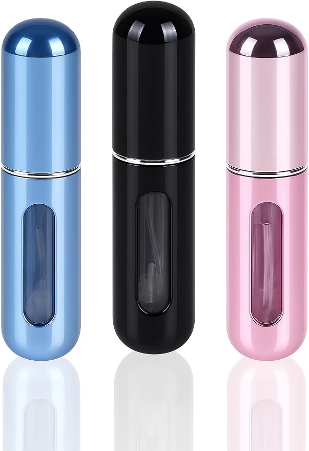 Mini Refillable Perfume Atomizer 5ml – Travel-Size Spray Bottle for Fragrance, Easy Refill, Leak-Proof Design, Compact Scent Dispenser for Purse or Pocket (Variety Pack of 3)
