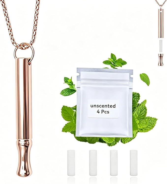 LAMKHOO Breathing Necklace to Quit Smoking and Vaping - Refillable Essential Oil Diffuser, Fidget Necklace for Anxiety Relief, Smokeless Inhaler with 4 Cotton Pods