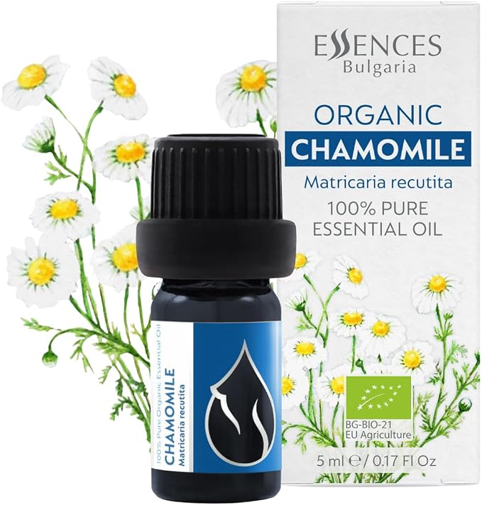 Essences Bulgaria Organic Chamomile Essential Oil - Blue 1/6 Fl Oz | 5ml | Matricaria recutita | 100% Pure and Natural | Undiluted | Therapeutic Grade | Family Owned Farm | Steam-Distilled | Non-GMO