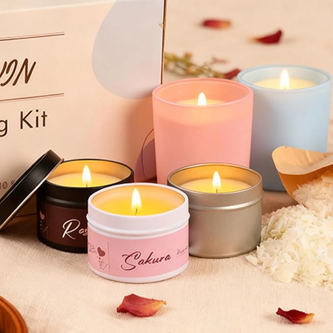 SHOWIN Candle Making Kit, DIY Candle Making Supplies for Adults, Starter Soy Wax Candle Kit with Wax Melter, Jars & Tins, Scented Home Decoration