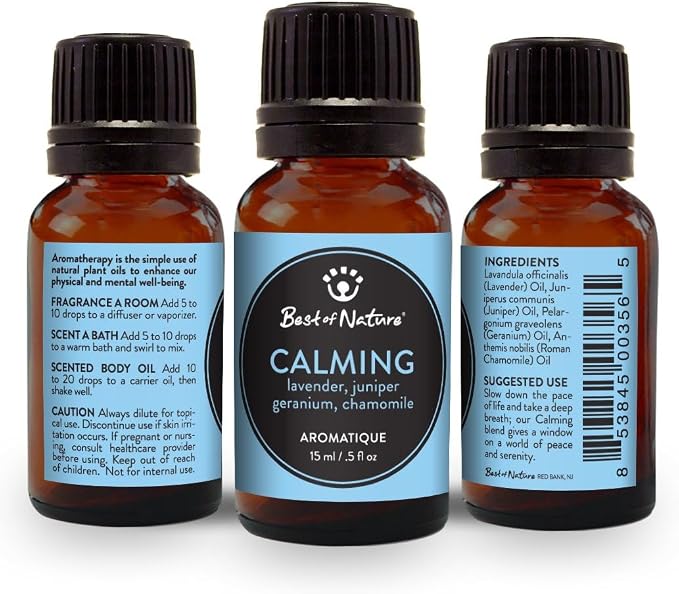 Best of Nature Calming Essential Oil Blend – Lavender, Roman Chamomile, Geranium & Juniper – 100% Pure for Diffuser, Relaxation & Self-Care – Soothing Aromatherapy