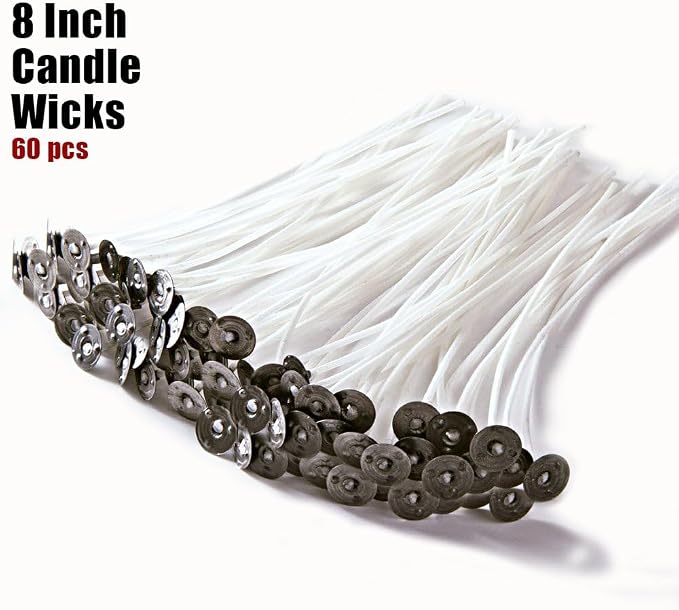 EricX Light 8 inch Candle Wick with Candle Wick Stickers and Candle Wick Centering Device,60 pcs for Candle Making