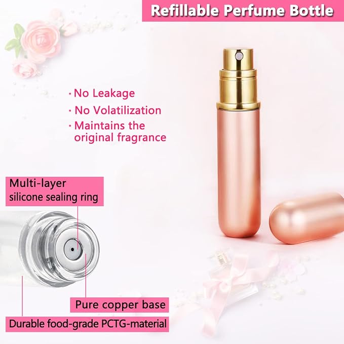 Travel Perfume Bottle Refillable Atomizer - 5ML Pocket Perfume Dispenser, Scent Pump Case, Leakproof Portable Perfume Sprayer for Women and Men (Gold-1)
