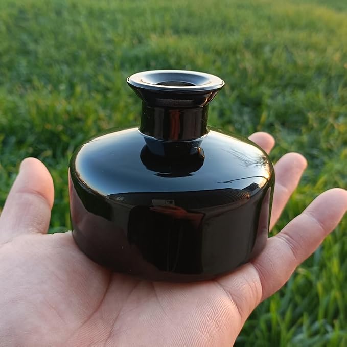 1Pcs 200ml/6.8oz Round Glass Diffuser Bottle Aromatherapy Bottle Essential Oils Container Decorative Diffuser Jars for Home Fragrance Accessories (Black)