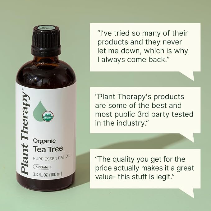 Plant Therapy Organic Tea Tree Oil (Melaleuca) 100% Pure, USDA Certified Organic, Undiluted, Natural Aromatherapy, Therapeutic Grade 100 mL (3.3 oz)