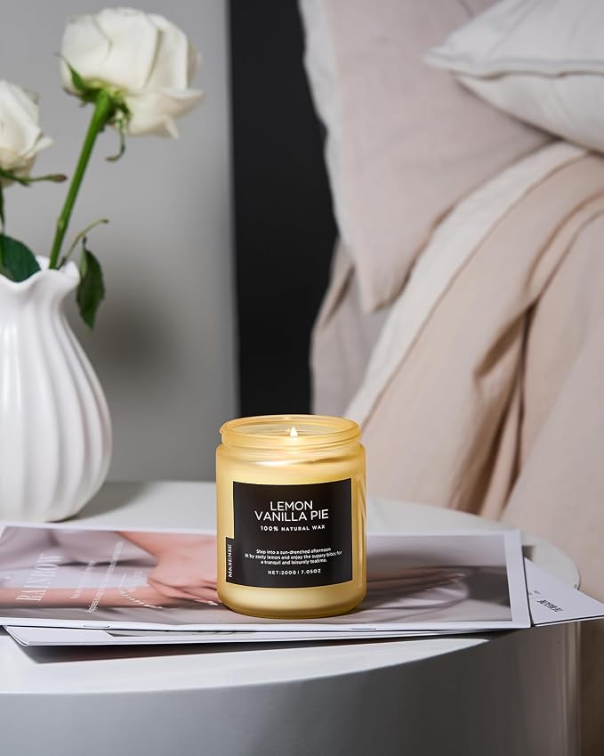 M&SENSE Lemon Vanilla Scented Candles for Home, 7.05oz Natural Soy Wax, 50 Hours Non Toxic Clean Burning, Citrus Smelling Gifts for Relaxation Stress Relief, Home Candle for Women Men