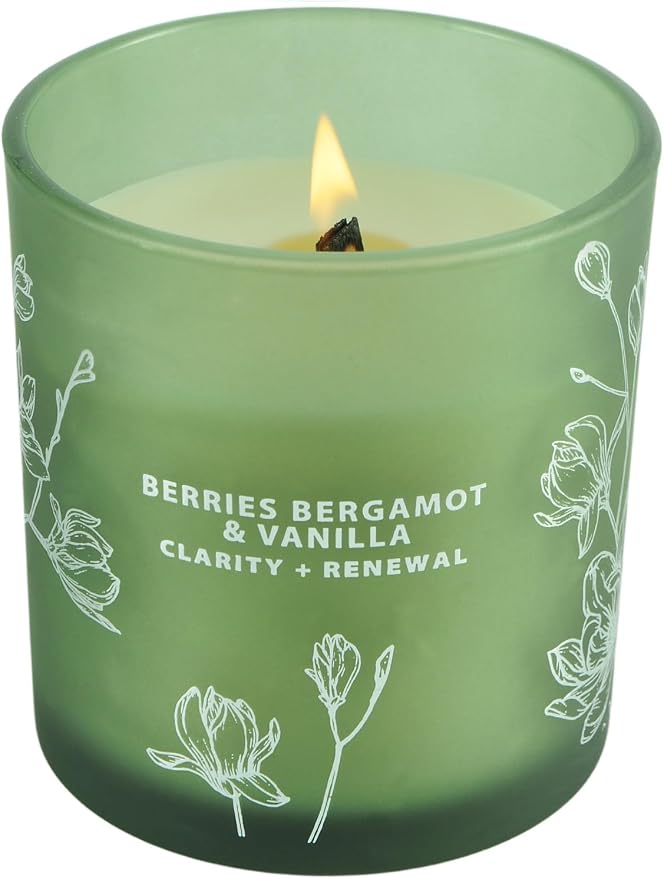 Berries Bergamot Vanilla Candle | 10.6oz Wood Wick Soy Scented Candle for Home | Aromatherapy Stress Relief Candle | Clean Burning, Long Lasting Candles | Self Care Gift for Women & Men
