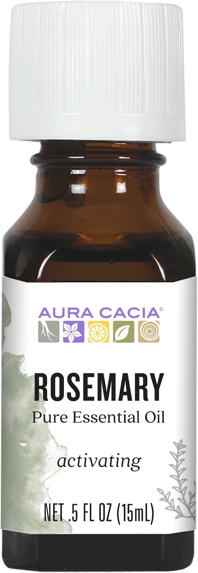 Aura Cacia Rosemary Essential Oil, Pure Rosmarinus Officinalis Oil, Aromatherapy for Skincare, Massage, Hair Care, DIY Blends | 0.5 Fl Oz (Pack of 1)
