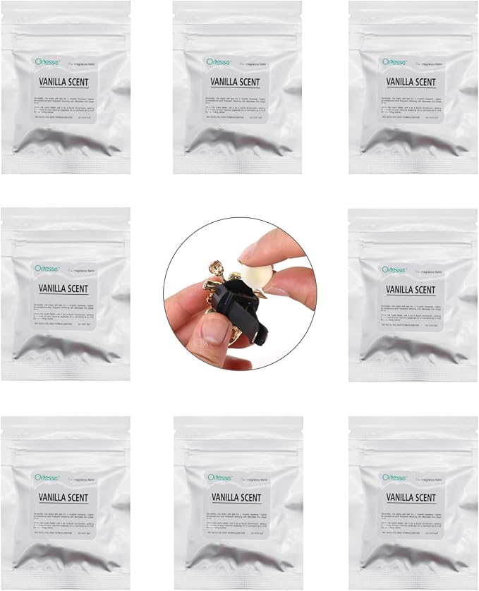 ORIESSE 32pcs Vanilla Car Air Freshener Refill Fragrance Tablets,8 Pack Sweet Vanilla Car Scents Pads for Car Air Freshener Vent Clips,1.7cm/0.7inches Diameters Scent Pads