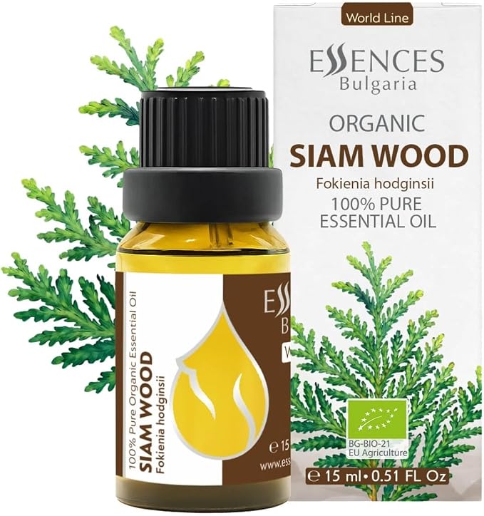 Essences Bulgaria Organic Siam Wood Essential Oil 15ml (0.51 Fl Oz) | Fokienia hodginsii | 100% Pure, Natural, Undiluted | Aromatherapy, Cosmetics | Vegan, Non-GMO, Cruelty-Free