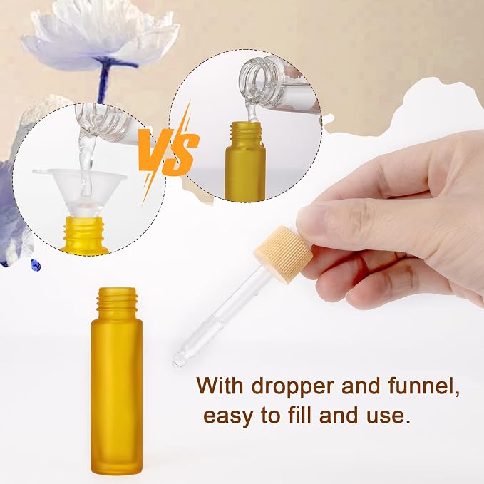 Ellbest 10ml Essential Oil Dropper Glass Bottle 10pcs Colorful Dropper Glass Bottles with Eye Dropper, Reusable Bottle, perfect for Travel, Carrying Outside (Matte Yellow)