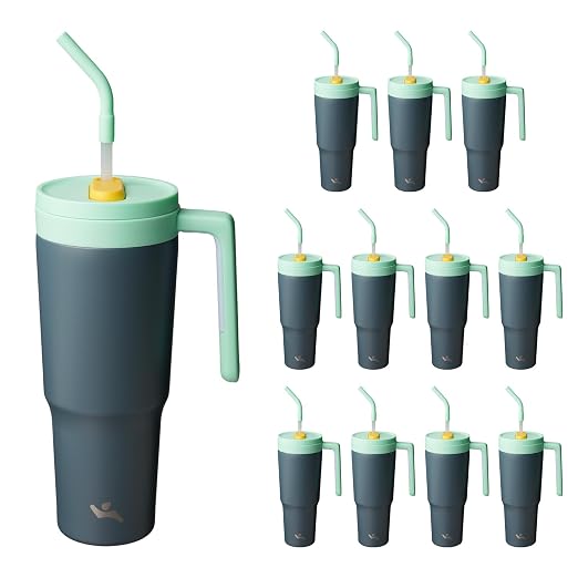 Konokyo 12 Pack 40 Oz Tumblers with Handle and Straw, Bulk Vacuum Insulated Stainless Steel Travel Mugs with Lids for Office, Events and Group Orders Night Gray