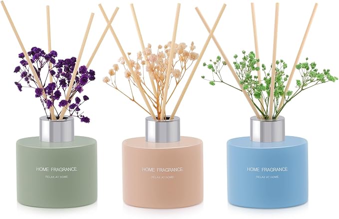 L'odeur Vill 3 Pcsk Reed Diffuser, 4.06 oz(120ml) Lavender/Linen/Vanilla, Scented Aromatherapy Diffuser with 12 Black Diffuser Sticks, Air Freshener for Home Bedroom Bathroom